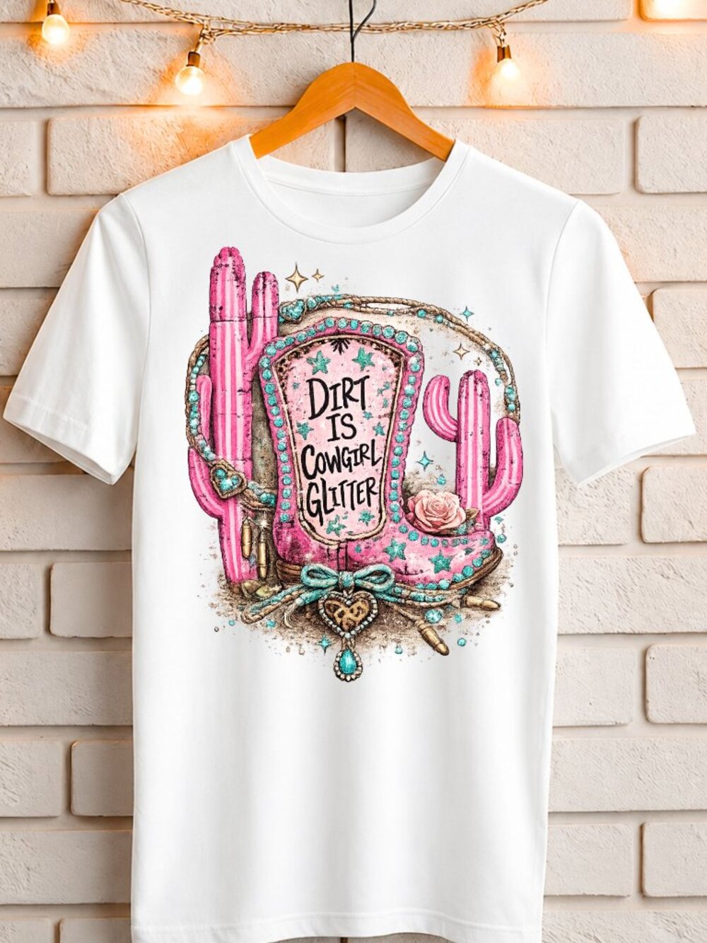 Graphic Shirt Cowgirl Glitter Western Trendy Short Sleeve Tee Womens Tops White